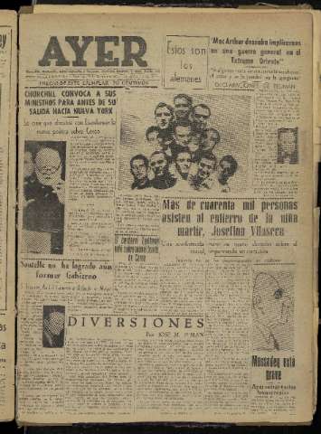 'Ayer : diario informativo de la mañana' - Año XVII Número 5123 - 1952 diciembre 28