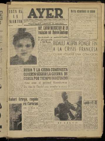 'Ayer : diario informativo de la mañana' - Año XVII Número 5124 - 1952 diciembre 30