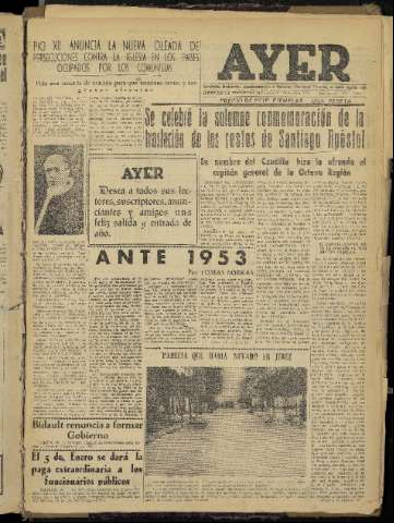 'Ayer : diario informativo de la mañana' - Año XVII Número 5125 - 1952 diciembre 31