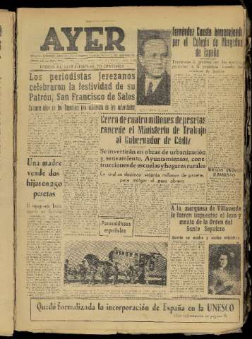 'Ayer : diario informativo de la mañana' - Año XVIII Número 5151 - 1953 enero 30