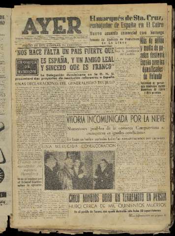 'Ayer : diario informativo de la mañana' - Año XVIII Número 5164 - 1953 febrero 14
