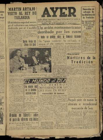 'Ayer : diario informativo de la mañana' - Año XVIII Número 5185 - 1953 marzo 11