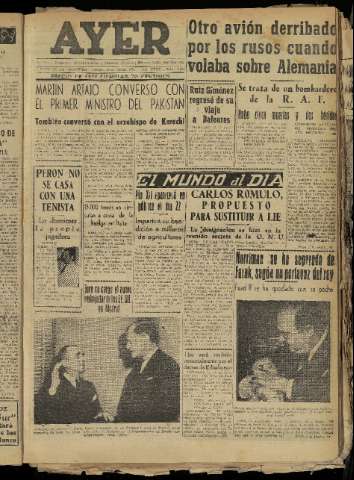 'Ayer : diario informativo de la mañana' - Año XVIII Número 5187 - 1953 marzo 13