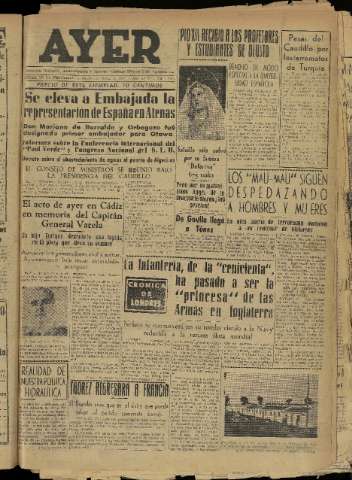 'Ayer : diario informativo de la mañana' - Año XVIII Número 5200 - 1953 marzo 28