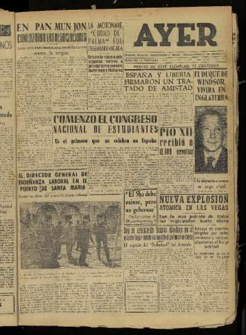 'Ayer : diario informativo de la mañana' - Año XVIII Número 5207 - 1953 abril 7