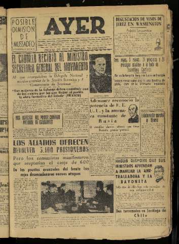 'Ayer : diario informativo de la mañana' - Año XVIII Número 5209 - 1953 abril 9