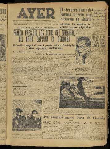 'Ayer : diario informativo de la mañana' - Año XVIII Número 5227 - 1953 abril 30