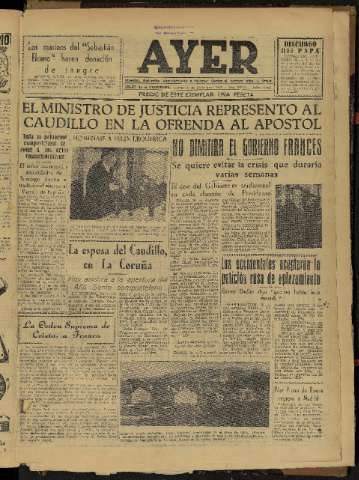 'Ayer : diario informativo de la mañana' - Año XVIII Número 5436 - 1953 diciembre 31