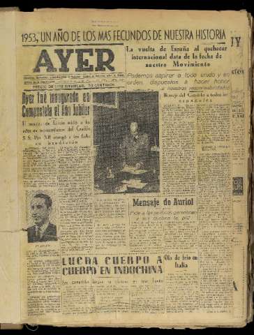 'Ayer : diario informativo de la mañana' - Año XIX Número 5437 - 1954 enero 1