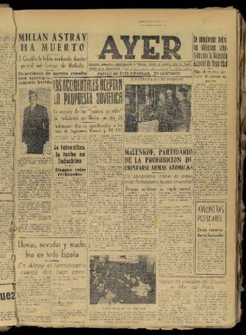 'Ayer : diario informativo de la mañana' - Año XIX Número 5438 - 1954 enero 2