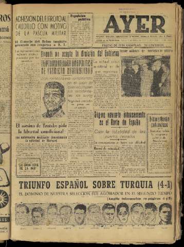 'Ayer : diario informativo de la mañana' - Año XIX Número 5442 - 1954 enero 7