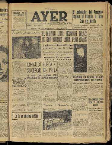 'Ayer : diario informativo de la mañana' - Año XIX Número 5443 - 1954 enero 8