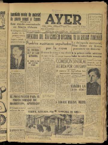 'Ayer : diario informativo de la mañana' - Año XIX Número 5448 - 1954 enero 14