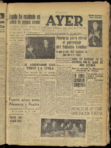 'Ayer : diario informativo de la mañana' - Año XIX Número 5449 - 1954 enero 15