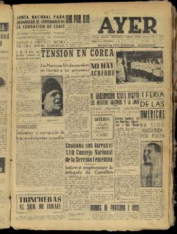 'Ayer : diario informativo de la mañana' - Año XIX Número 5450 - 1954 enero 16