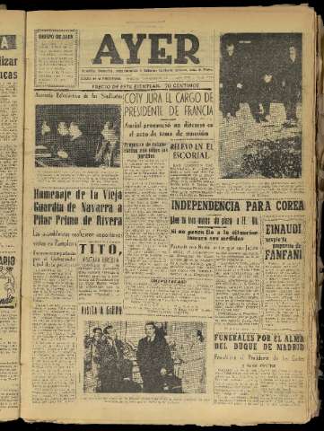 'Ayer : diario informativo de la mañana' - Año XIX Número 5451 - 1954 enero 17