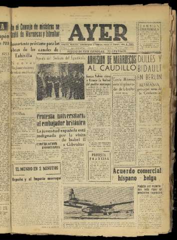 'Ayer : diario informativo de la mañana' - Año XIX Número 5456 - 1954 enero 23