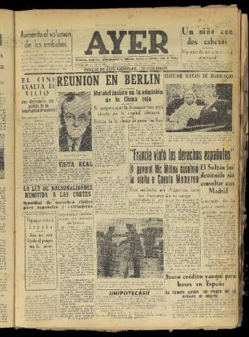 'Ayer : diario informativo de la mañana' - Año XIX Número 5457 - 1954 enero 24