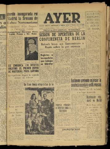 'Ayer : diario informativo de la mañana' - Año XIX Número 5458 - 1954 enero 26