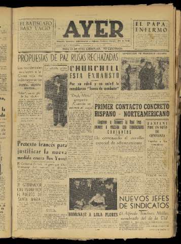'Ayer : diario informativo de la mañana' - Año XIX Número 5459 - 1954 enero 27