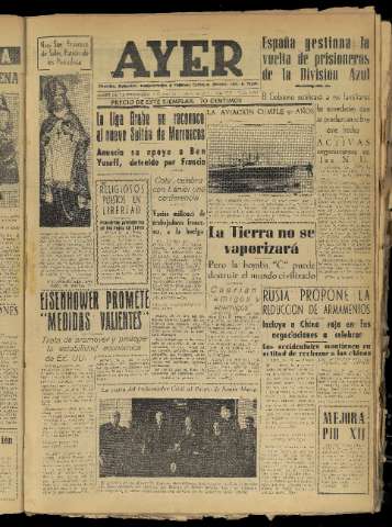 'Ayer : diario informativo de la mañana' - Año XIX Número 5461 - 1954 enero 29