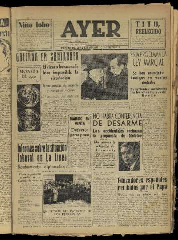 'Ayer : diario informativo de la mañana' - Año XIX Número 5462 - 1954 enero 30