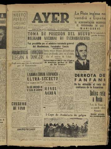 'Ayer : diario informativo de la mañana' - Año XIX Número 5463 - 1954 enero 31