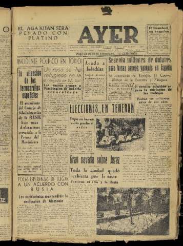'Ayer : diario informativo de la mañana' - Año XIX Número 5465 - 1954 febrero 3
