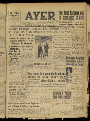 'Ayer : diario informativo de la mañana' - Año XIX Número 5467 - 1954 febrero 5